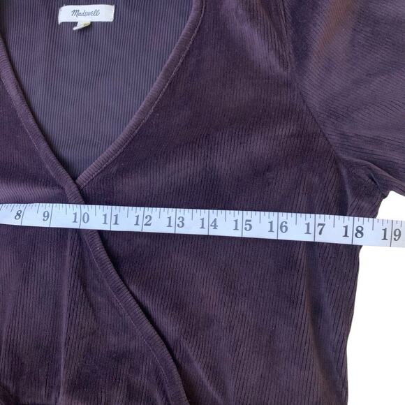 Madewell Women's Sz Medium Corduroy Tie-Front Faux-Wrap Top Spiced Raisin - Picture 7 of 8
